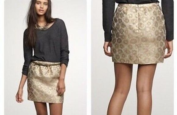 J. Crew Women's Goldenrod Jacquard Mini Skirt Gold Metallic Silk Blend Size 2 - Picture 1 of 5